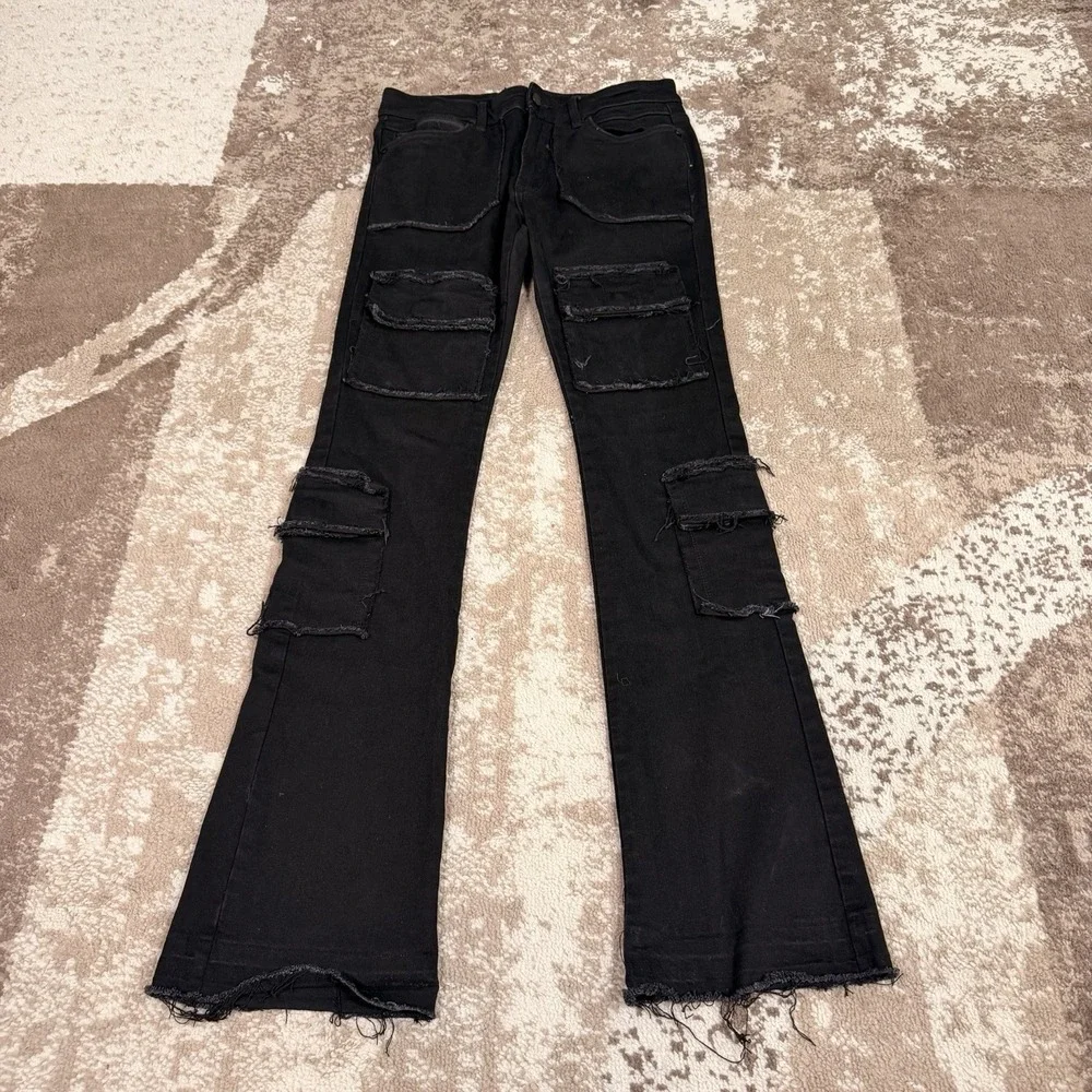 Rockstar Original Jeans Mens 32x36‎ Black Flare Super Stack Cargo Punk Grunge